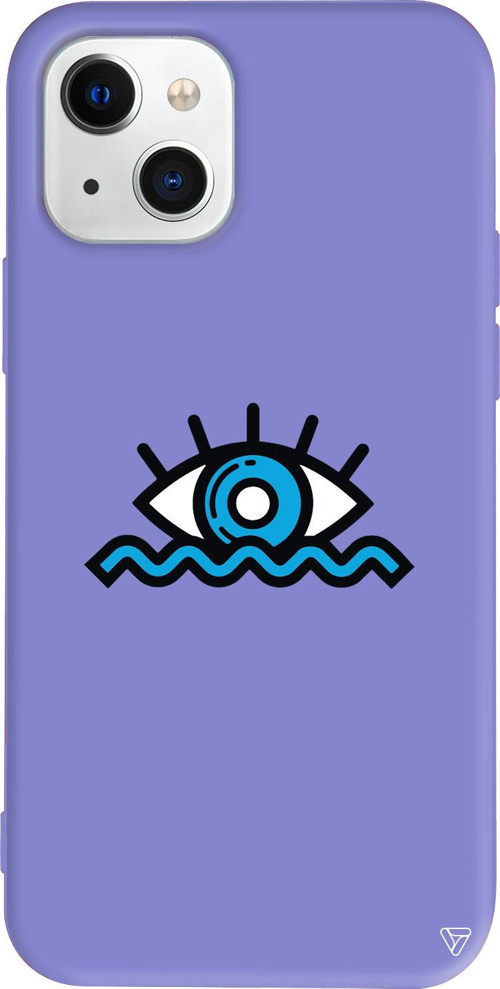 iPhone 15 Uyumlu Lila Renkli Silikon Denizci Gözü Eyes on You Koleksiyonu Telefon Kılıfı