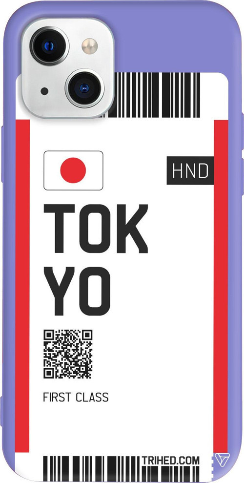iPhone 15 Uyumlu Lila Renkli Silikon Tokyo Bileti Travel Koleksiyonu Telefon Kılıfı