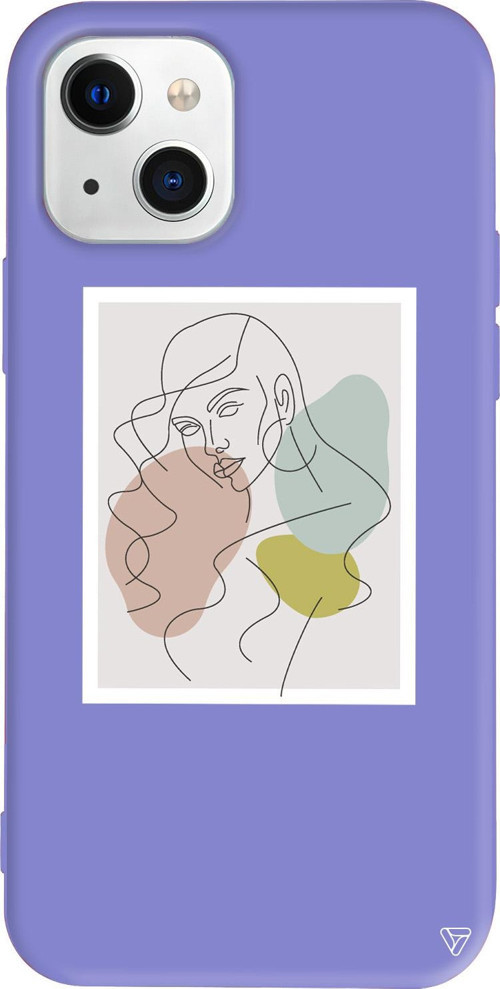 iPhone 15 Uyumlu Lila Renkli Silikon Duru 3 Line Art Koleksiyonu Telefon Kılıfı