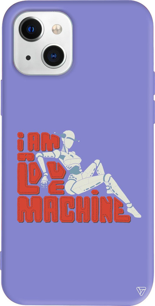 iPhone 15 Uyumlu Lila Renkli Silikon Love Machine Retro Koleksiyonu Telefon Kılıfı