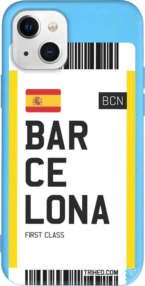 iPhone 15 Uyumlu Mavi Renkli Silikon Barcelona Bileti Travel Koleksiyonu Telefon Kılıfı