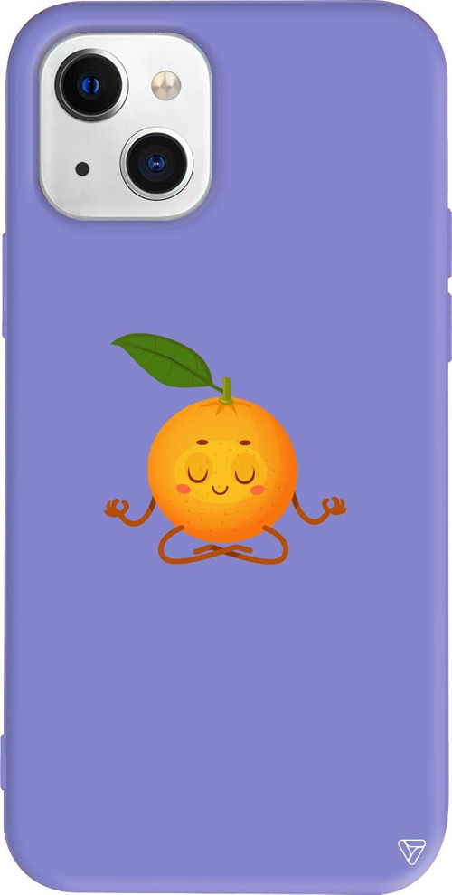 iPhone 15 Uyumlu Lila Renkli Silikon Meditasyon Portakal Meyveler Koleksiyonu Telefon Kılıfı