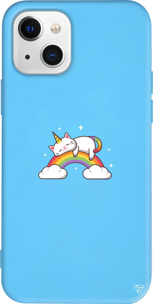 iPhone 15 Uyumlu Mavi Renkli Silikon Caticorn 2 Sticker Koleksiyonu Telefon Kılıfı