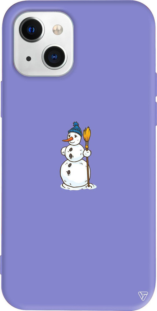 iPhone 15 Uyumlu Lila Renkli Silikon Snowman With Broom Christmas Koleksiyonu Telefon Kılıfı