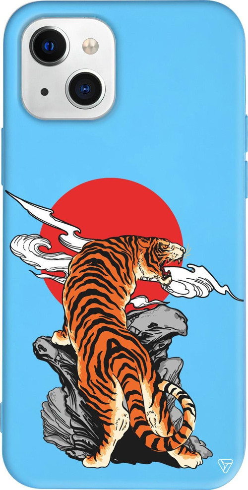 iPhone 15 Uyumlu Mavi Renkli Silikon Kükreyen Leopar Animal Koleksiyonu Telefon Kılıfı