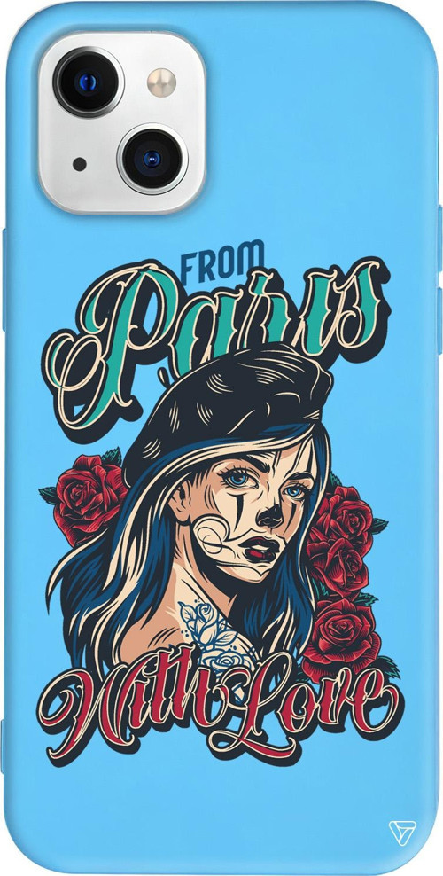 iPhone 15 Uyumlu Mavi Renkli Silikon Paris Girl Retro Koleksiyonu Telefon Kılıfı