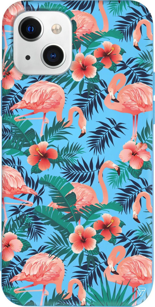 iPhone 15 Uyumlu Mavi Renkli Silikon Leaf Flamingo Animal Koleksiyonu Telefon Kılıfı