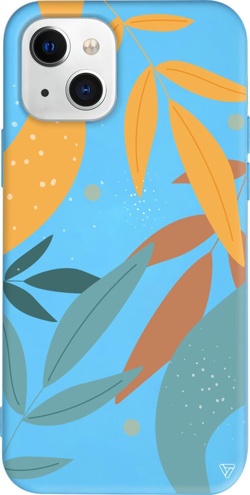 iPhone 15 Uyumlu Mavi Renkli Silikon Leaf Shape Abstract Koleksiyonu Telefon Kılıfı