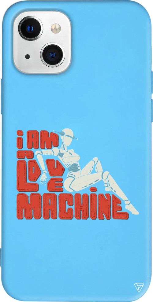 iPhone 15 Uyumlu Mavi Renkli Silikon Love Machine Retro Koleksiyonu Telefon Kılıfı