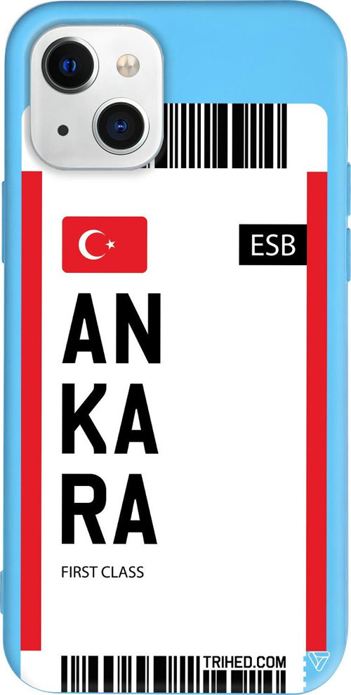 iPhone 15 Uyumlu Mavi Renkli Silikon Ankara Bileti Travel Koleksiyonu Telefon Kılıfı