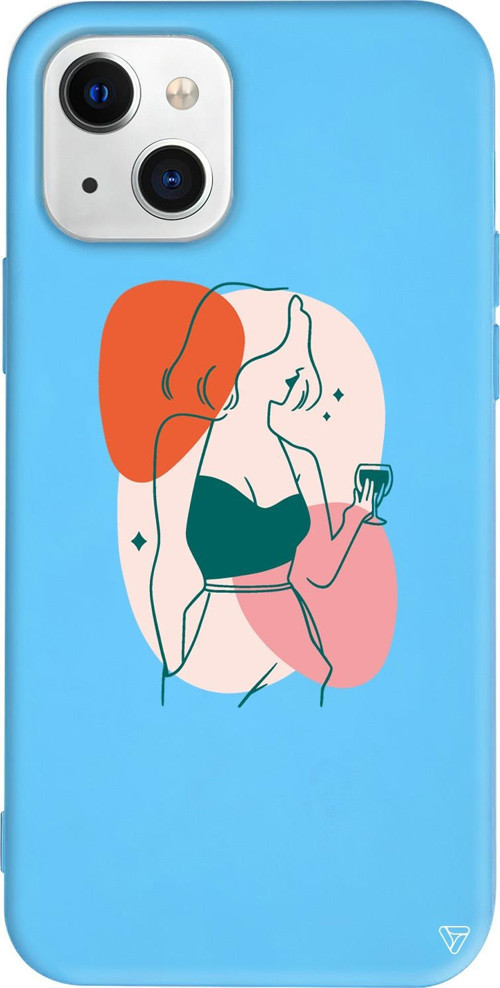 iPhone 15 Uyumlu Mavi Renkli Silikon Lucy Line Art Koleksiyonu Telefon Kılıfı