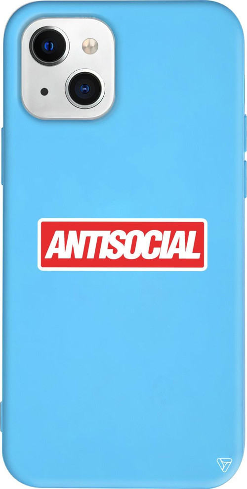 iPhone 15 Uyumlu Mavi Renkli Silikon Anti Sosyal Mottolar Koleksiyonu Telefon Kılıfı