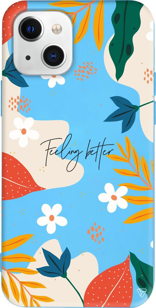 iPhone 15 Uyumlu Mavi Renkli Silikon Feeling Better Floral Koleksiyonu Telefon Kılıfı