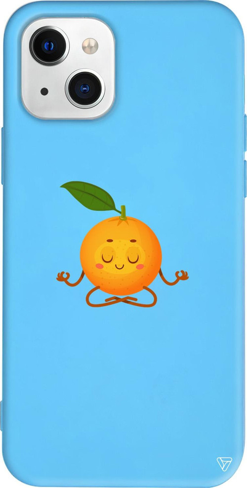 iPhone 15 Uyumlu Mavi Renkli Silikon Meditasyon Portakal Meyveler Koleksiyonu Telefon Kılıfı