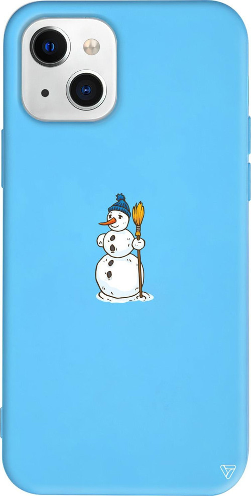 iPhone 15 Uyumlu Mavi Renkli Silikon Snowman With Broom Christmas Koleksiyonu Telefon Kılıfı