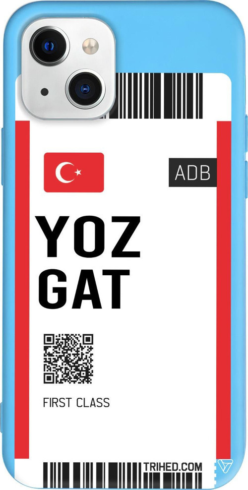 iPhone 15 Uyumlu Mavi Renkli Silikon Yozgat Bileti Travel Koleksiyonu Telefon Kılıfı
