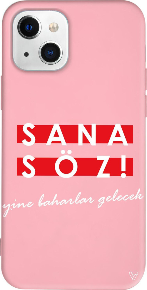 iPhone 15 Uyumlu Pembe Renkli Sana Söz Yine Baharlar Gelecek Telefon Kılıfı