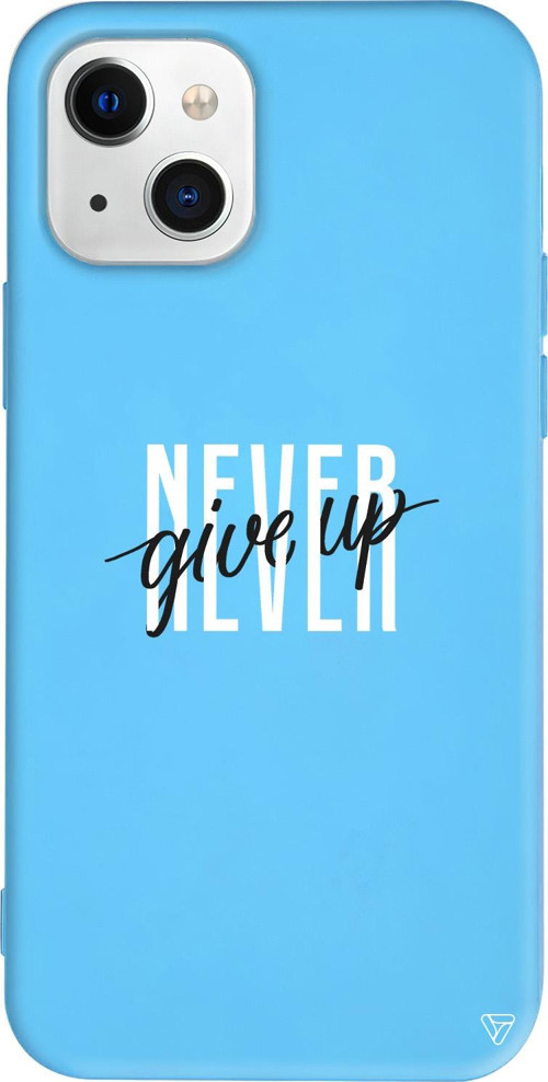 iPhone 15 Uyumlu Mavi Renkli Silikon Never Give Up 4 Mottolar Koleksiyonu Telefon Kılıfı