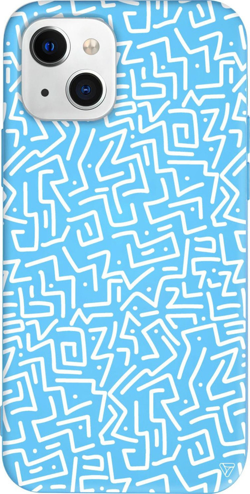 iPhone 15 Uyumlu Mavi Renkli Silikon Sweet Doodle White Desenler Koleksiyonu Telefon Kılıfı
