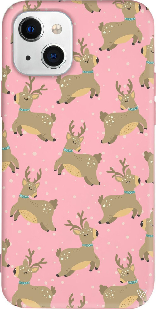 iPhone 15 Uyumlu Pembe Renkli Silikon Dear Deer Christmas Koleksiyonu Telefon Kılıfı