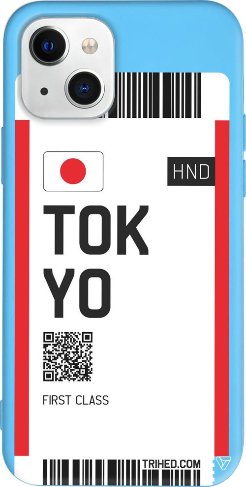 iPhone 15 Uyumlu Mavi Renkli Silikon Tokyo Bileti Travel Koleksiyonu Telefon Kılıfı