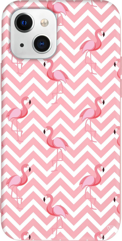 iPhone 15 Uyumlu Pembe Renkli Silikon Desen ve Flamingo Animal Koleksiyonu Telefon Kılıfı
