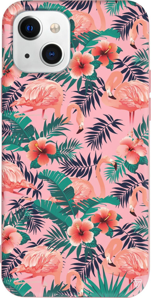 iPhone 15 Uyumlu Pembe Renkli Silikon Leaf Flamingo Animal Koleksiyonu Telefon Kılıfı