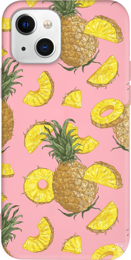 iPhone 15 Uyumlu Pembe Renkli Silikon Ananas Dilimleri Meyveler Koleksiyonu Telefon Kılıfı