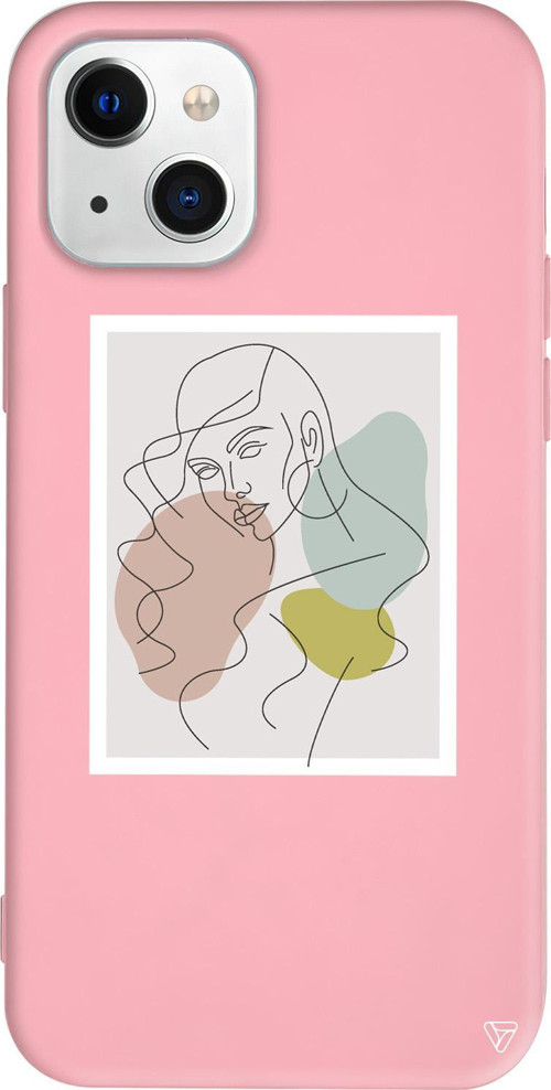 iPhone 15 Uyumlu Pembe Renkli Silikon Duru 3 Line Art Koleksiyonu Telefon Kılıfı