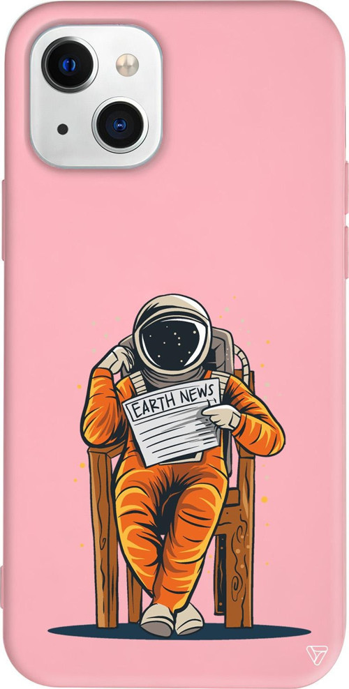 iPhone 15 Uyumlu Pembe Renkli Silikon Earth News Space Koleksiyonu Telefon Kılıfı