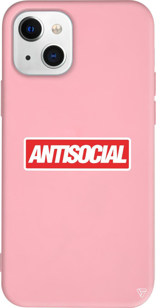 iPhone 15 Uyumlu Pembe Renkli Silikon Anti Sosyal Mottolar Koleksiyonu Telefon Kılıfı
