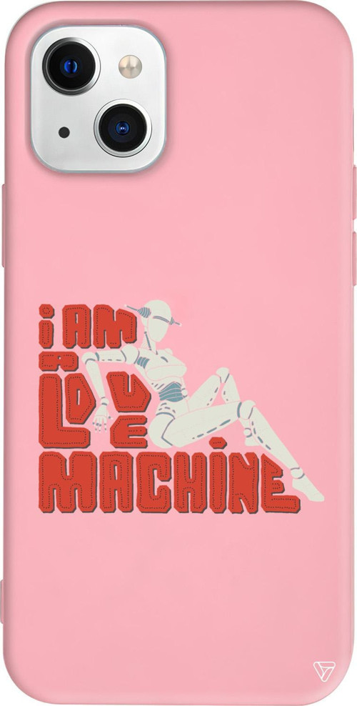 iPhone 15 Uyumlu Pembe Renkli Silikon Love Machine Retro Koleksiyonu Telefon Kılıfı