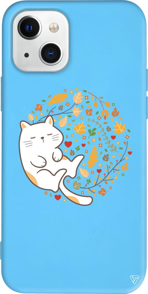 iPhone 15 Uyumlu Mavi Renkli Silikon Uyuyan Kedi Animal Koleksiyonu Telefon Kılıfı