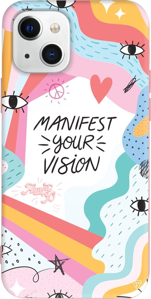 iPhone 15 Uyumlu Pembe Renkli Silikon Manifest Your Vision Eyes on You Koleksiyonu Telefon Kılıfı