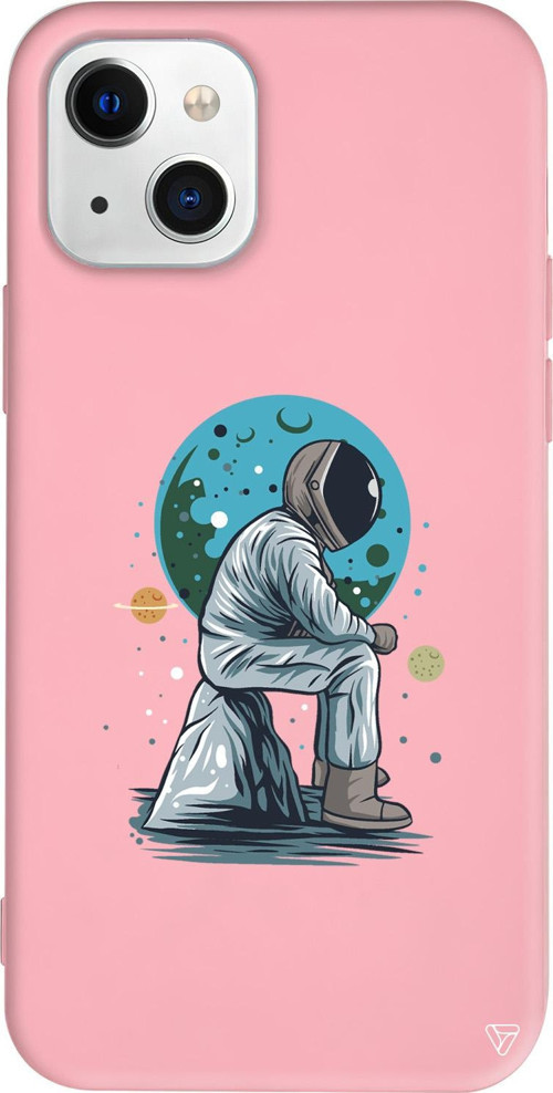 iPhone 15 Uyumlu Pembe Renkli Silikon Forever Alone Space Koleksiyonu Telefon Kılıfı