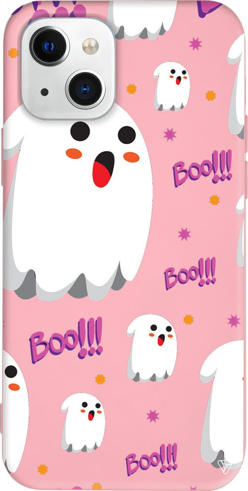 iPhone 15 Uyumlu Pembe Renkli Silikon Ghost Boo! Halloween Koleksiyonu Telefon Kılıfı