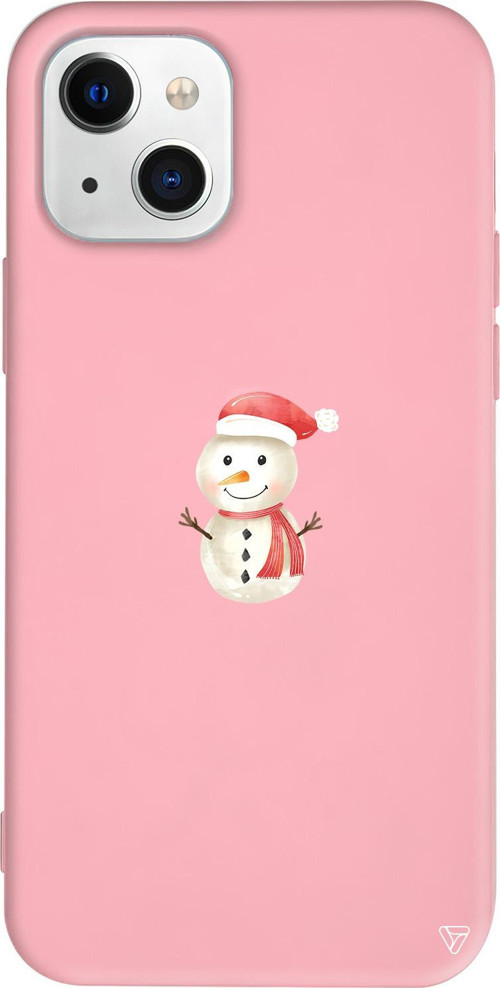 iPhone 15 Uyumlu Pembe Renkli Silikon Snowman Christmas Koleksiyonu Telefon Kılıfı