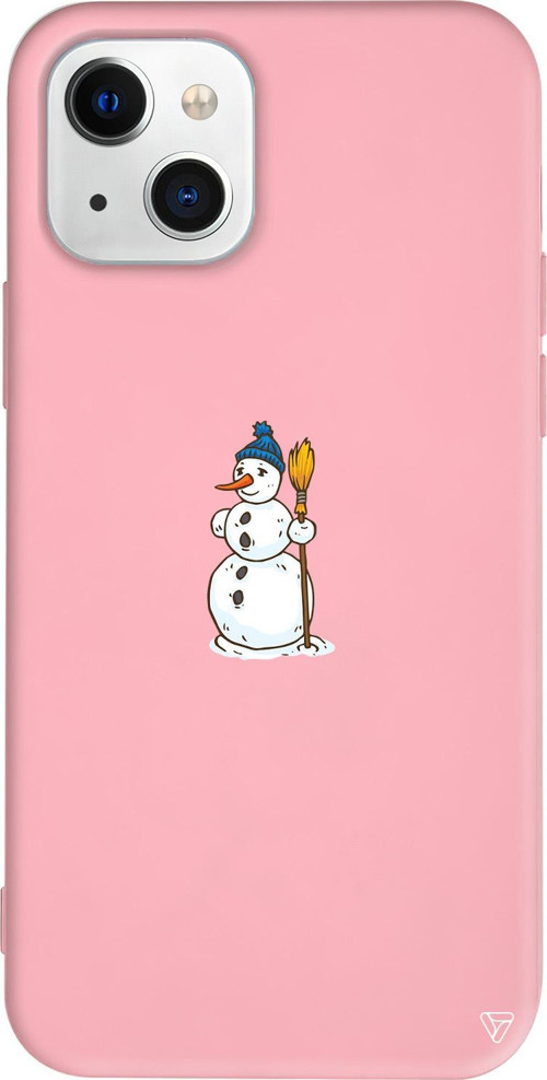 iPhone 15 Uyumlu Pembe Renkli Silikon Snowman With Broom Christmas Koleksiyonu Telefon Kılıfı