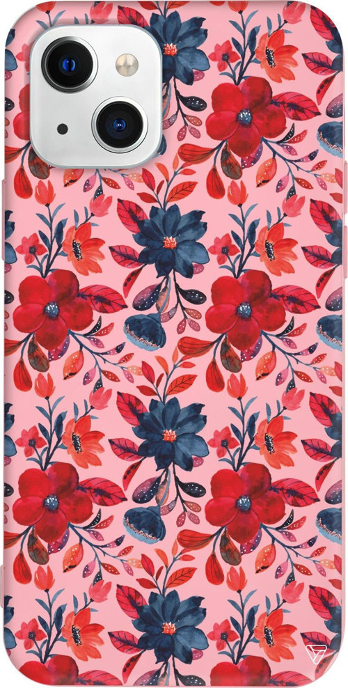 iPhone 15 Uyumlu Pembe Renkli Silikon Spring Floral Koleksiyonu Telefon Kılıfı