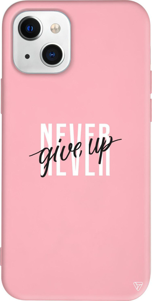 iPhone 15 Uyumlu Pembe Renkli Silikon Never Give Up 4 Mottolar Koleksiyonu Telefon Kılıfı