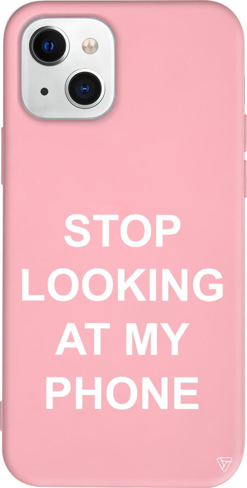 iPhone 15 Uyumlu Pembe Renkli Silikon Stop Looking Mottolar Koleksiyonu Telefon Kılıfı