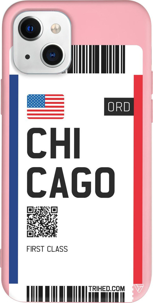 iPhone 15 Uyumlu Pembe Renkli Silikon Chicago Bileti Travel Koleksiyonu Telefon Kılıfı