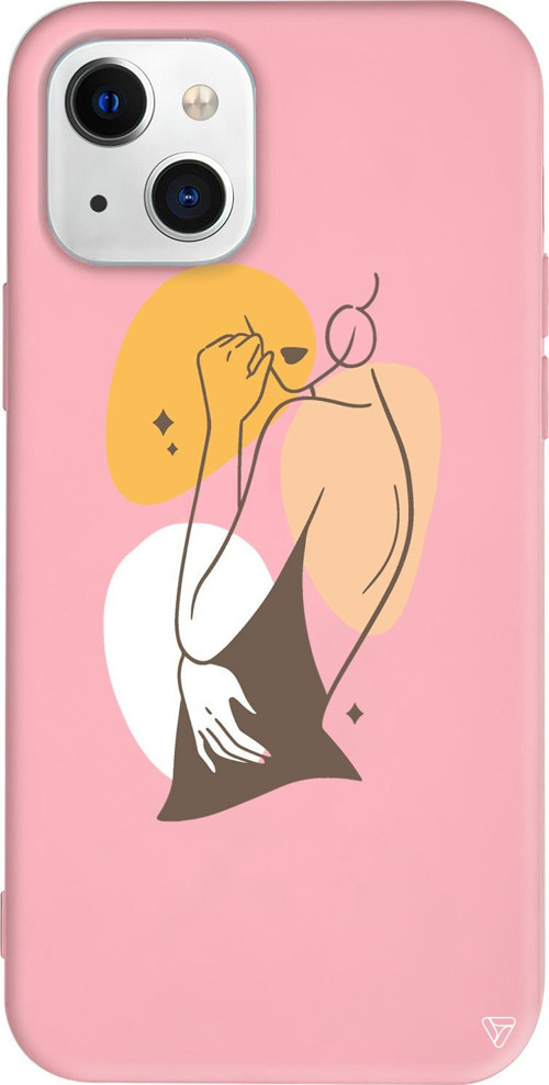 iPhone 15 Uyumlu Pembe Renkli Silikon Olivia Line Art Koleksiyonu Telefon Kılıfı