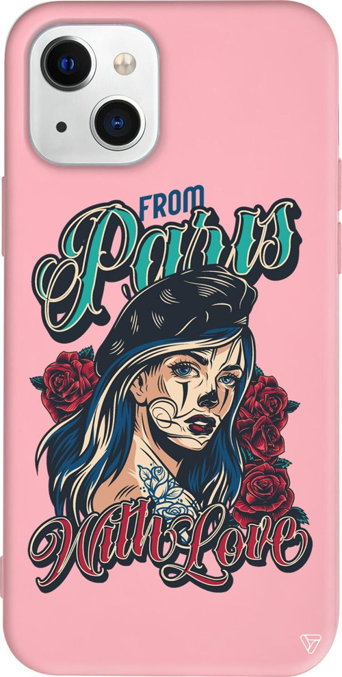 iPhone 15 Uyumlu Pembe Renkli Silikon Paris Girl Retro Koleksiyonu Telefon Kılıfı