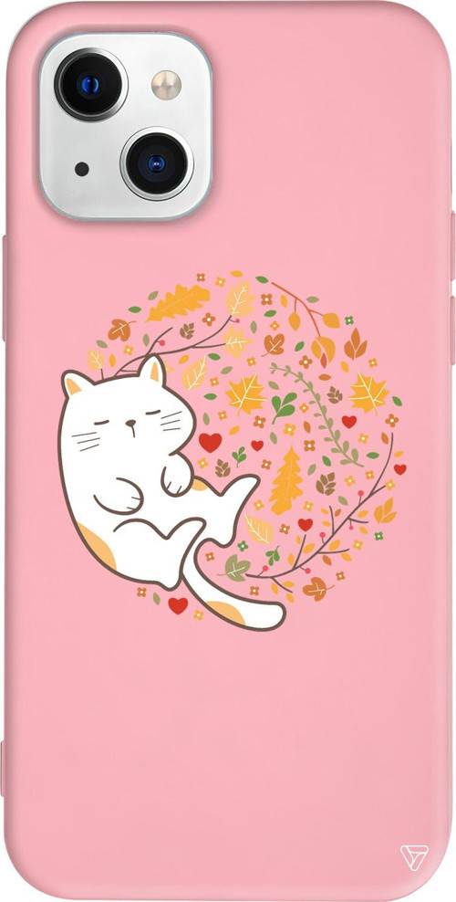 iPhone 15 Uyumlu Pembe Renkli Silikon Uyuyan Kedi Animal Koleksiyonu Telefon Kılıfı