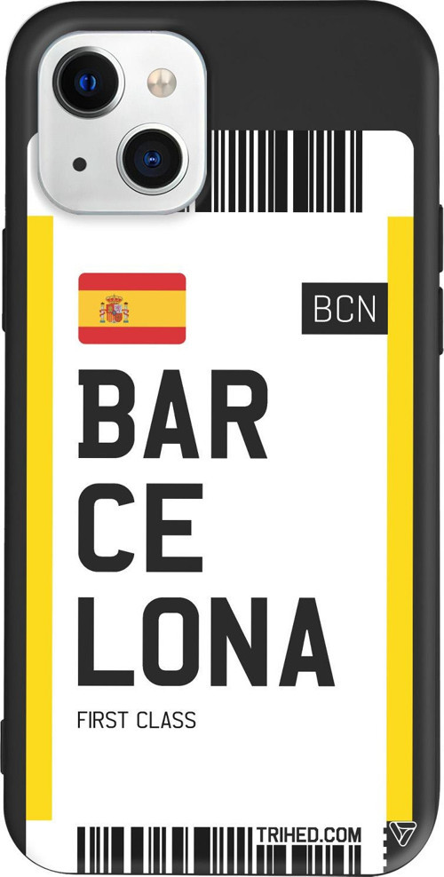 iPhone 15 Uyumlu Siyah Renkli Silikon Barcelona Bileti Travel Koleksiyonu Telefon Kılıfı