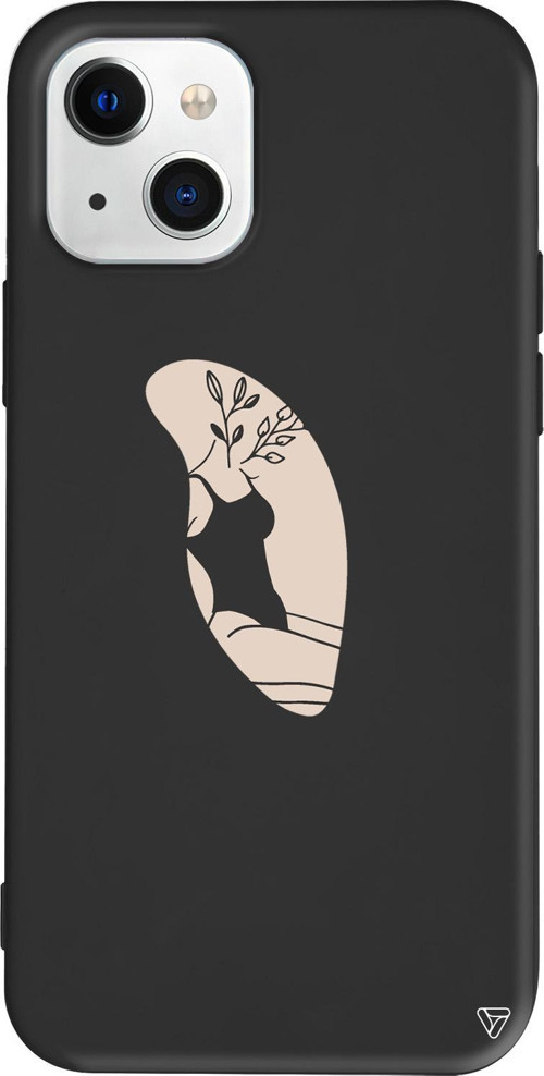 iPhone 15 Uyumlu Siyah Renkli Silikon Flower Girl Sitting Line Art Koleksiyonu Telefon Kılıfı
