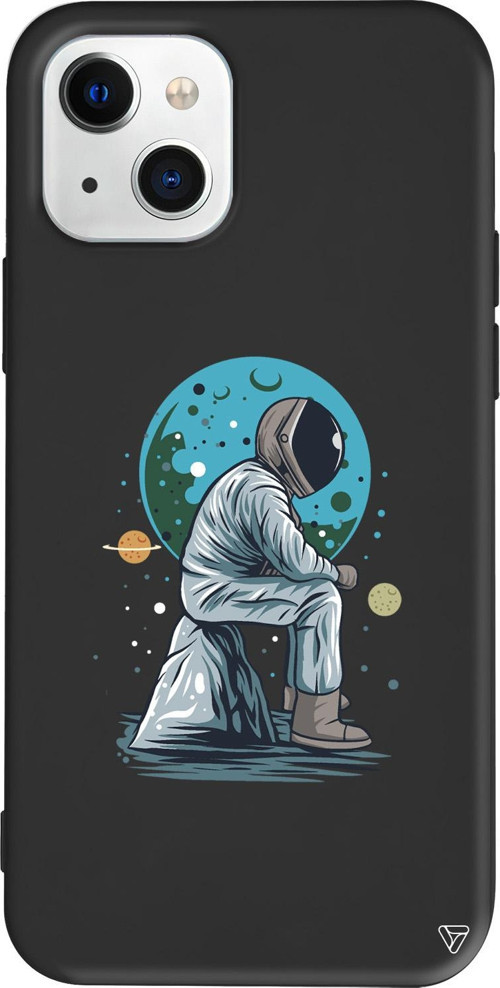 iPhone 15 Uyumlu Siyah Renkli Silikon Forever Alone Space Koleksiyonu Telefon Kılıfı