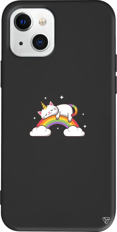 iPhone 15 Uyumlu Siyah Renkli Silikon Caticorn 2 Sticker Koleksiyonu Telefon Kılıfı