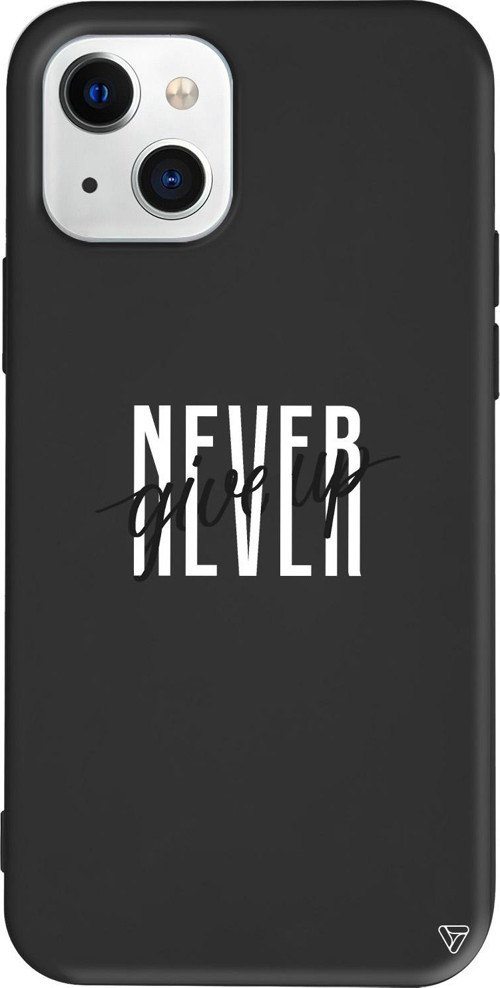 iPhone 15 Uyumlu Siyah Renkli Silikon Never Give Up 4 Mottolar Koleksiyonu Telefon Kılıfı